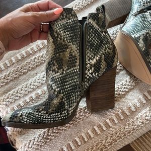 Guess Snakeskin Heeled Boots - Black and Cream